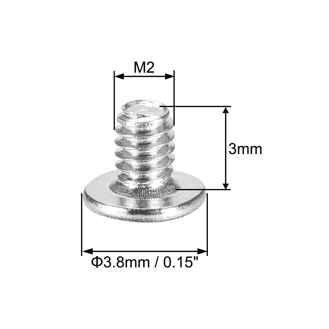 Uxcell M2X3Mm Phillips Screw Fastener Silver Tone 3.8Mm Dia Screw Head For Laptop Pc Tv Fan Switch 50Pcs