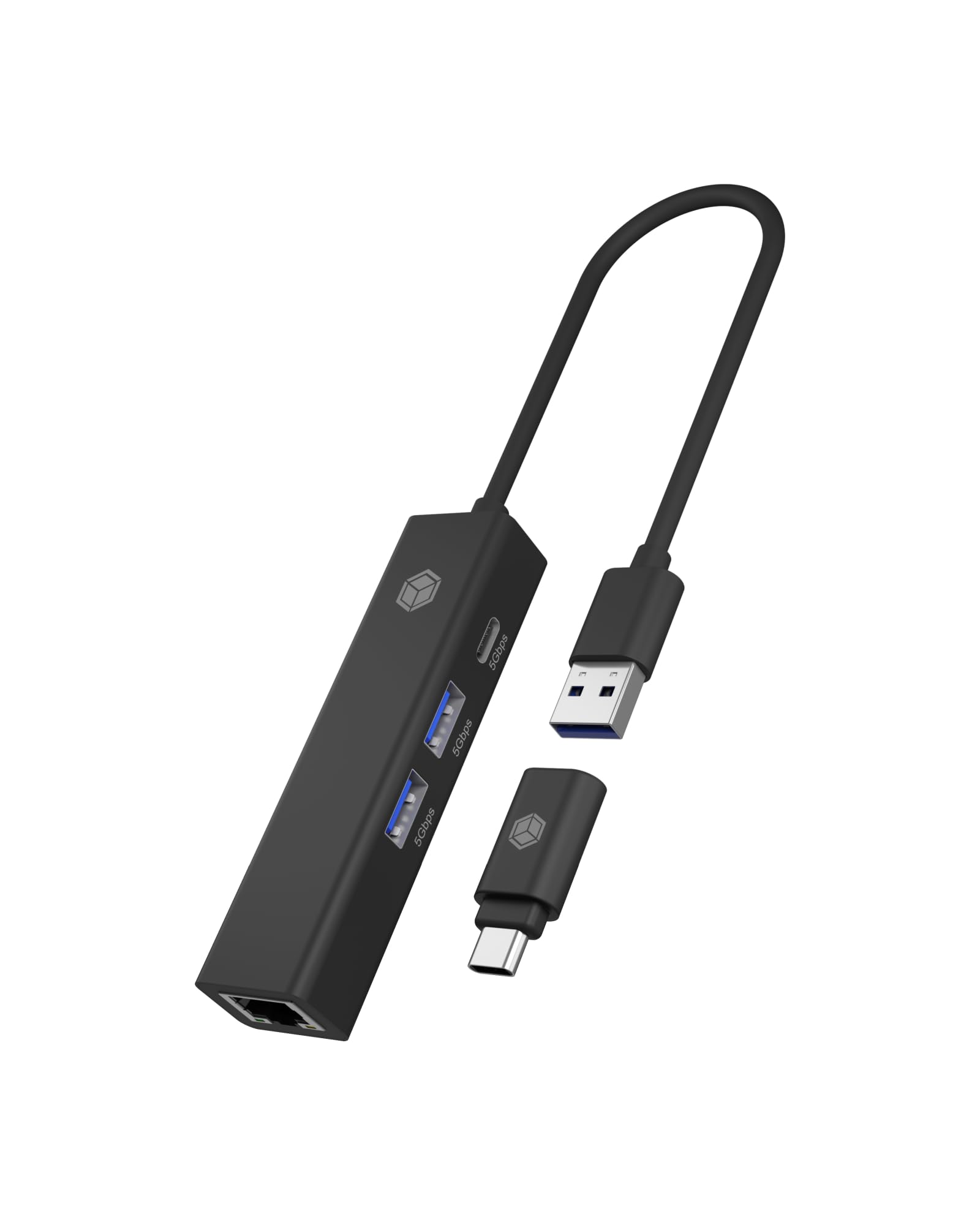 USB Hub ICY BOX 2x USB, USB-C and LAN Black