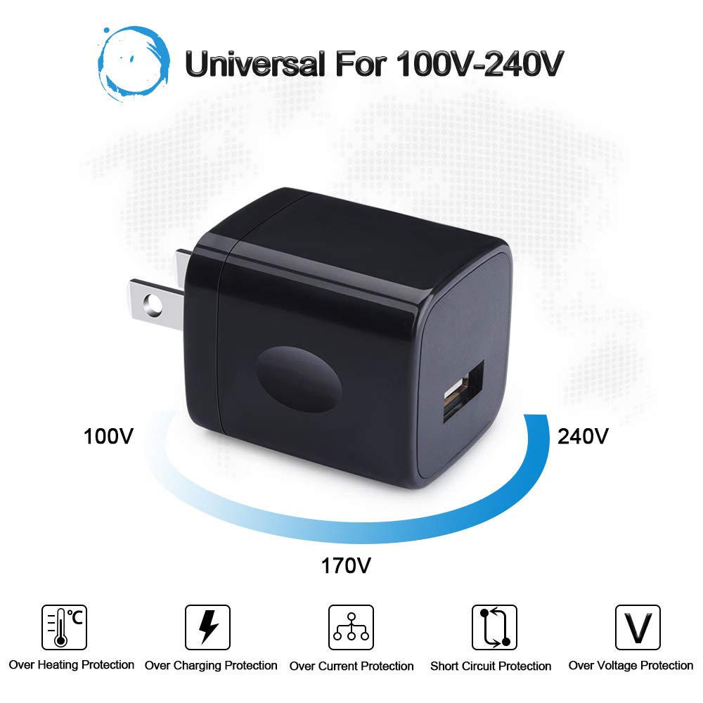 Wall Charger Cube,1A/5V Single Port Usb Wall Plug 3 Pack Travel Black Charging Block Box Adapter Compatible Iphone,Samsung Galax