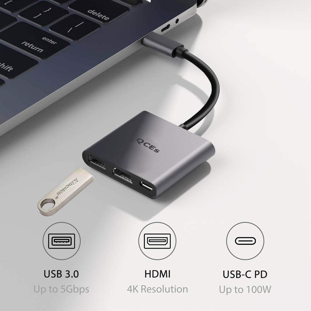 Qces Usb C To Hdmi Multiport Adapter, Usb C Digital Av Multiport Adapter, 4K Hdmi Video Output Usb 3.0 Pd Charging Converter Hub