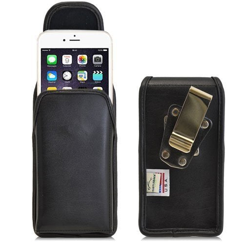 Turtleback Belt Case for iPhone 6 Plus 6S Plus (5.5) Black Vertical Holster Leather Pouch with Heavy Duty Rotating Ratcheting Belt Clip