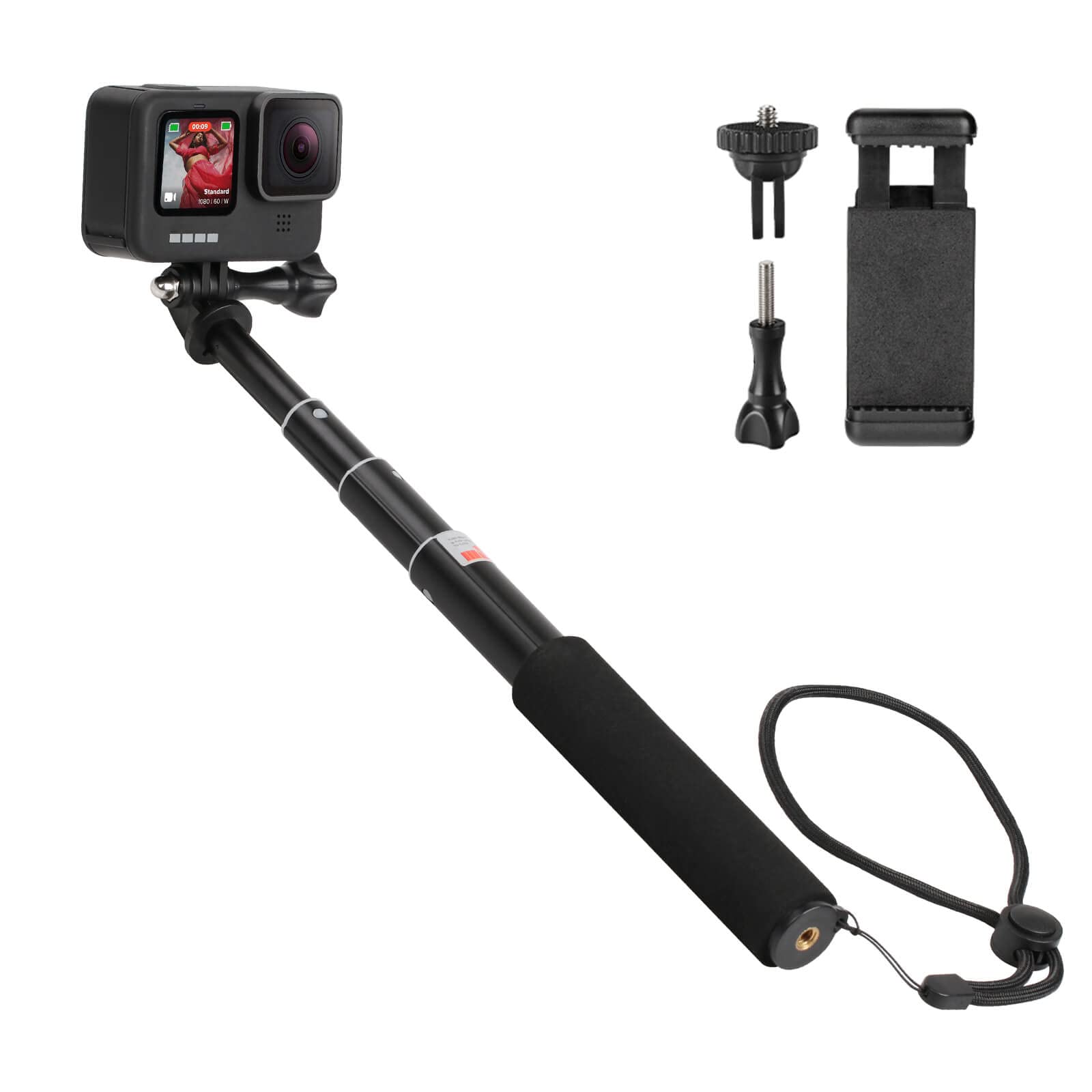 Hsu Extendable Selfie Stick, Waterproof Hand Grip For Gopro Hero 13/12/11/10/9/8/7/6/5/4, Handheld Monopod Compatible With Cell Phones, Akaso Campark Insta360 X4 X3 And Other Action Cameras