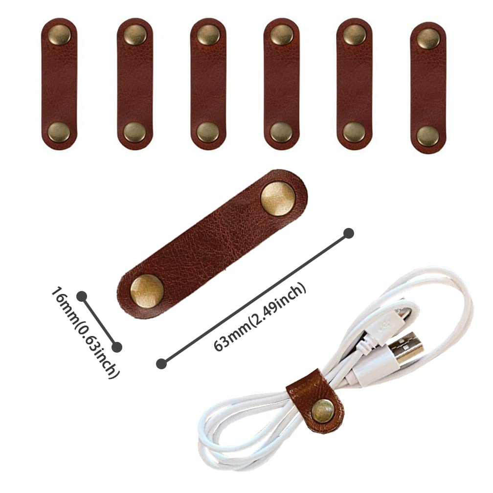 Viaky Leather Cord Organizer Cable Straps 24-Pack 2 Sizes Black Brown