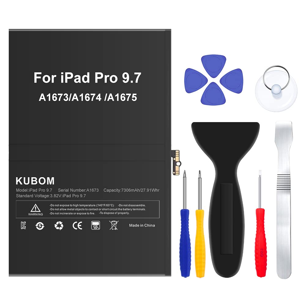 Kubom For Ipad Pro 9.7 Battery Replacement, Full 7306Mah A1673 A1674 A1675 Battery With Repair Tools