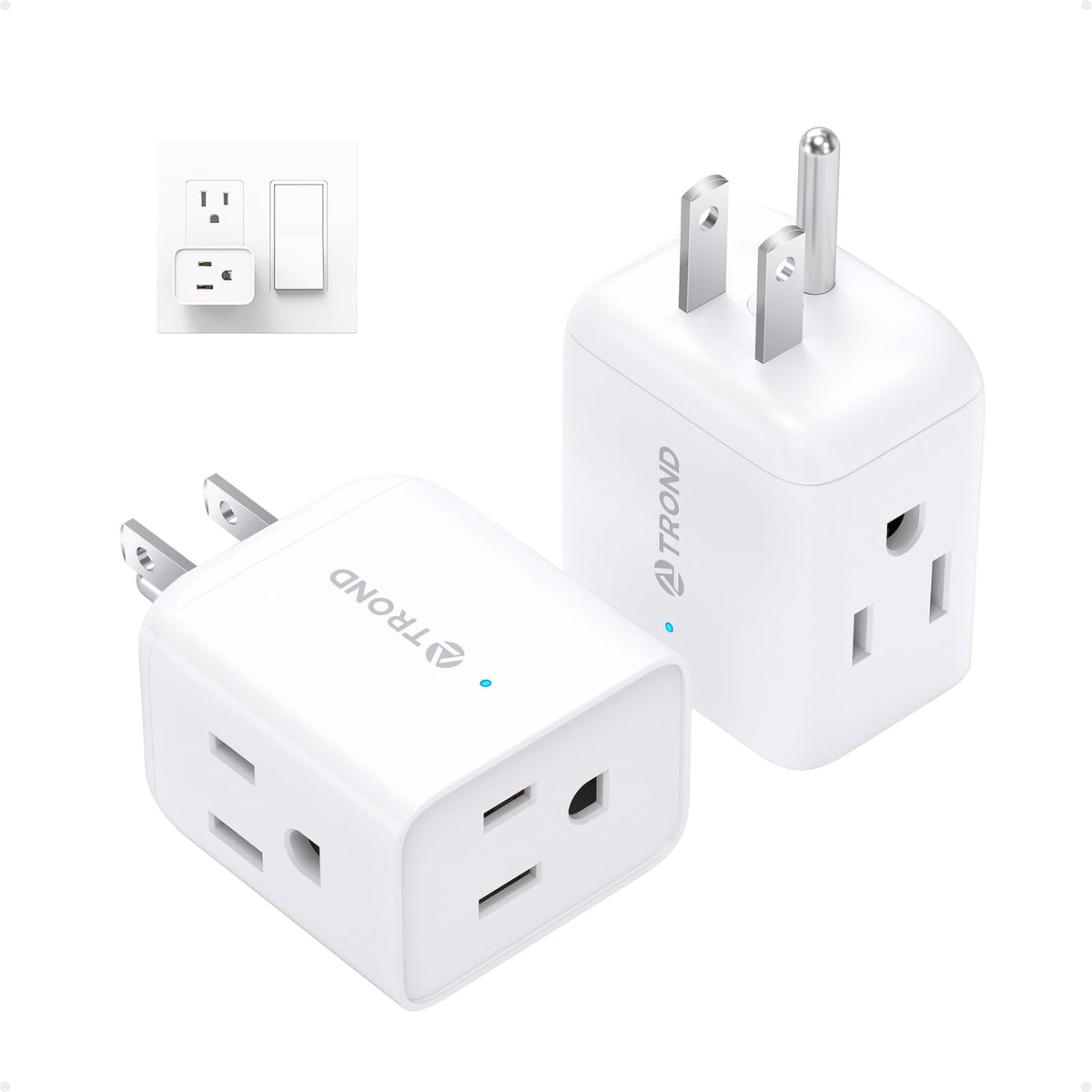 Trond Multi Plug Wall Outlet Extender   2 Pack Electrical 3 Way Plug Extension Outlet Splitter Adapter, Small Multiple Wall Expa