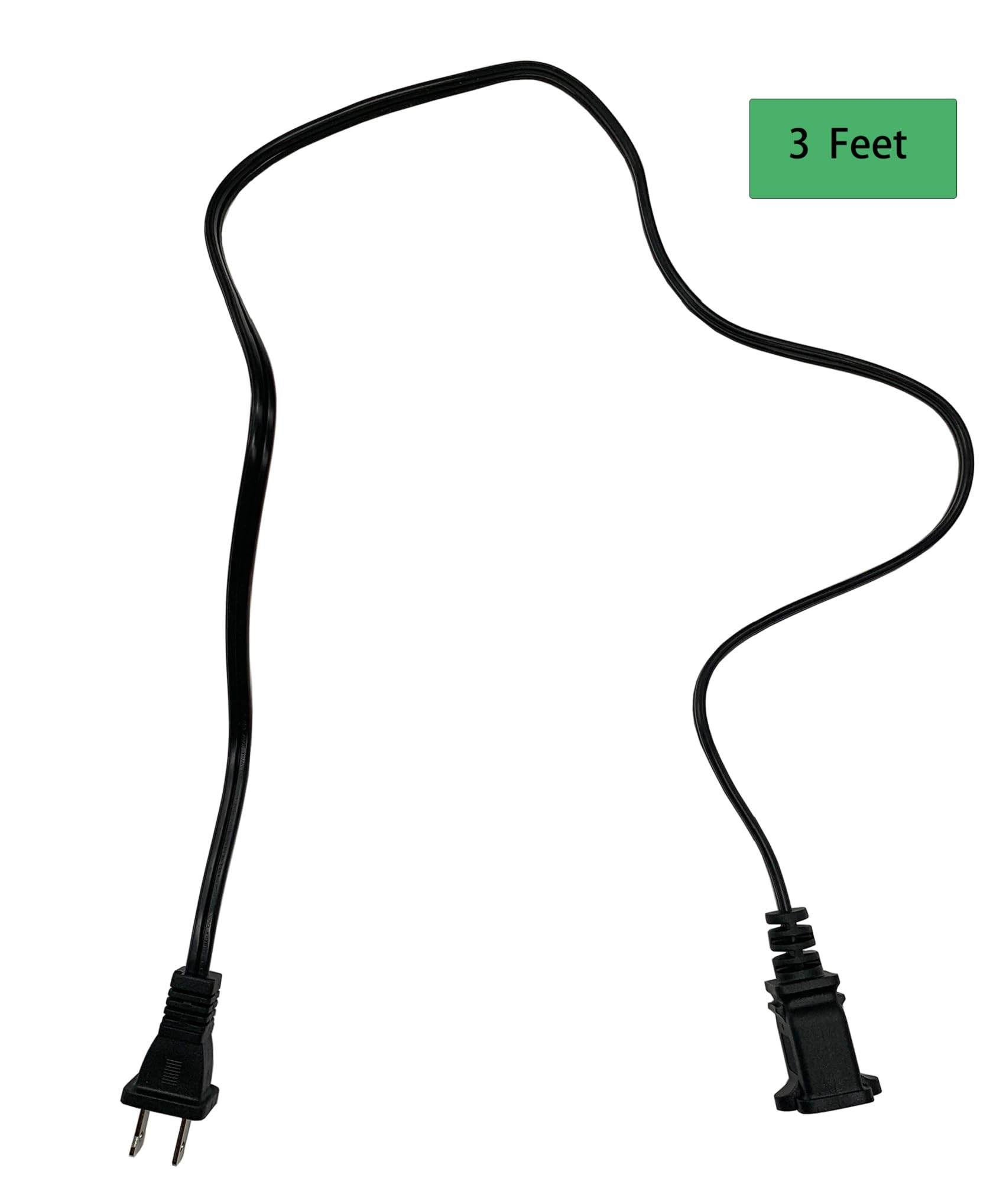 Extension Cord 3 Feet, Short Small Ac Power Cord 2 Prong, 18 Awg Power Cable For Indoor Use, Male To Female Extension Cord, Nema