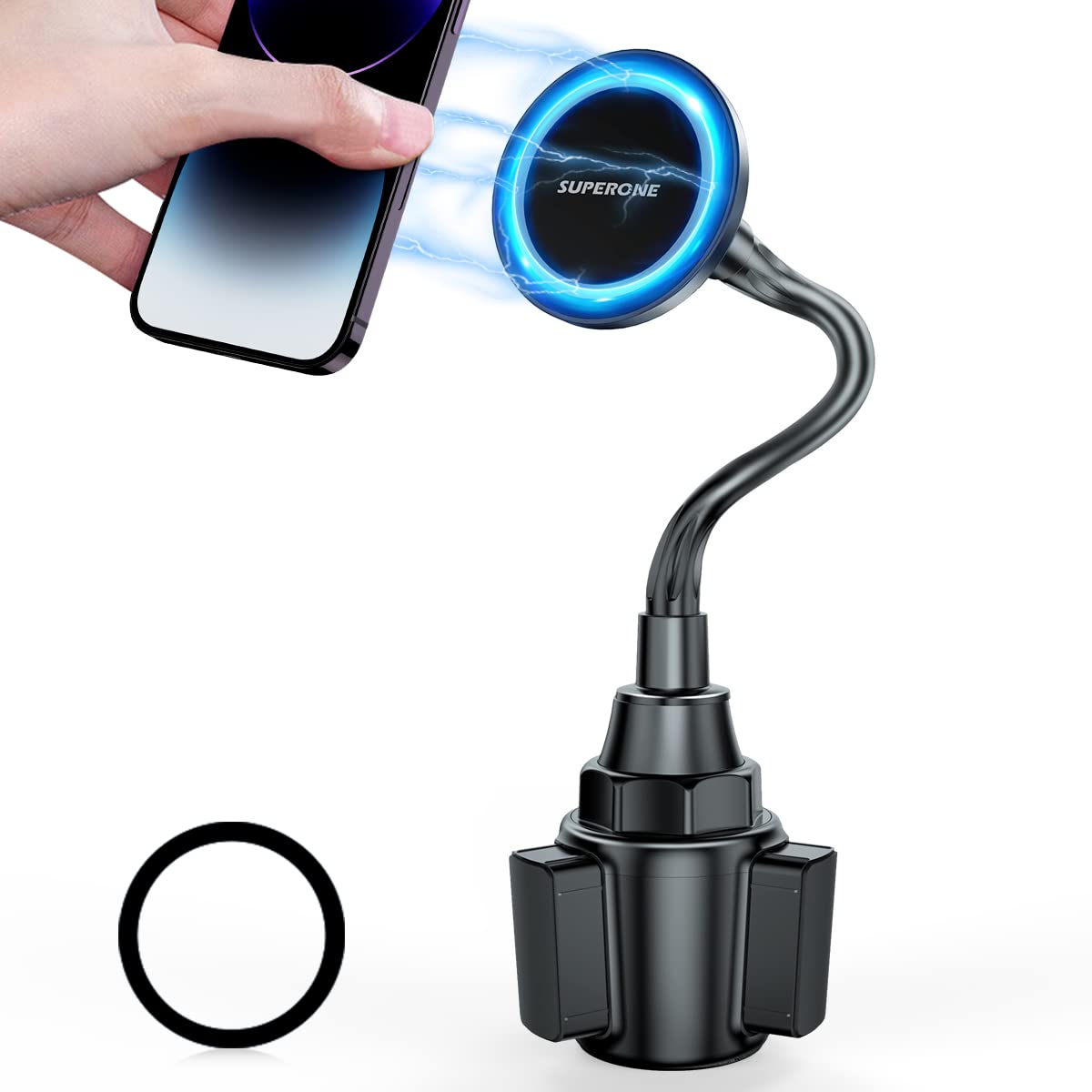 Superone For Magsafe Car Cup Holder Phone Mount, [20 Strongest Magnets] Adjustable Gooseneck Cup Phone Holder For Car Compatible