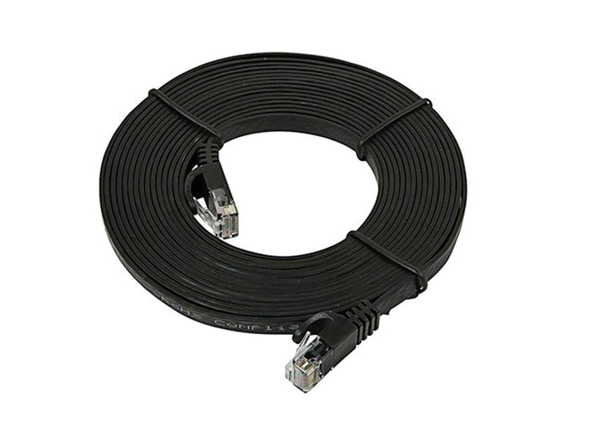 Monoprice Flat Cat6 Ethernet Patch Cable   Snagless, 550Mhz, Utp, 30Awg, 14 Feet, Black   Flexboot Series