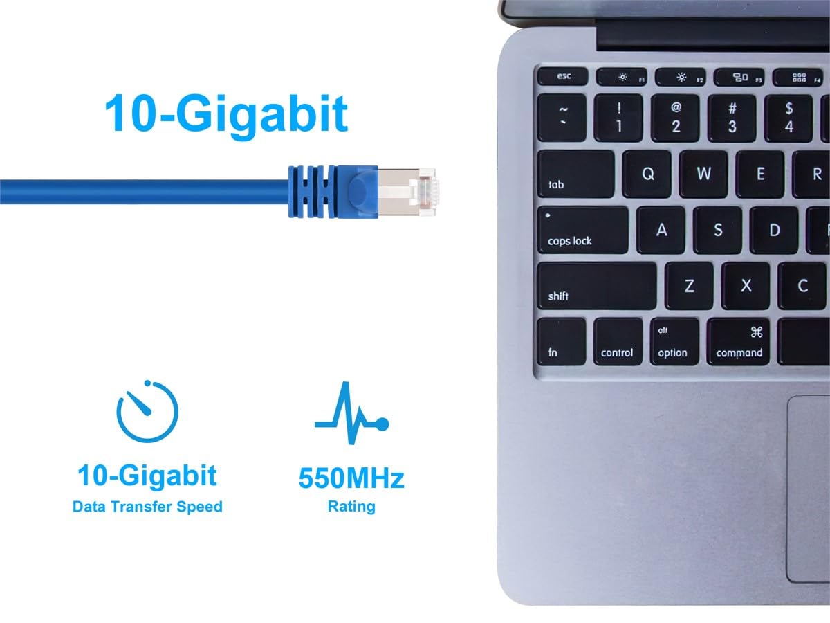 Monoprice Cat6A 30Ft Blue Patch Cable Double Shielded (S/Ftp) 26Awg 10G Pure Bare Copper Snagless Rj45 Fullboot Series Ethernet