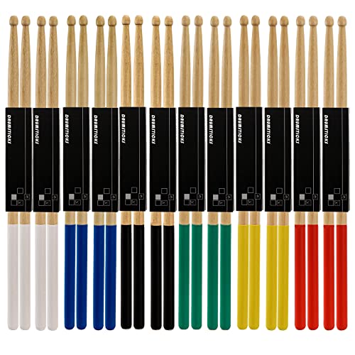 Suwimut 12 Pairs Drum Sticks, Non Slip Classic 7A Maple Wood Tip Drumsticks For Kids, Students, Adults, And Beginners, 6 Colors
