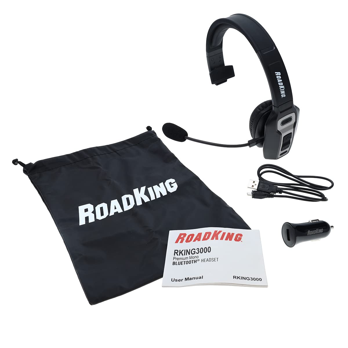 Roadking Truck Driver Headset Rking3000 Noise Cancelling Bluetooth(R) Headset Wireless Trucker Headset W Mic Premium, Black