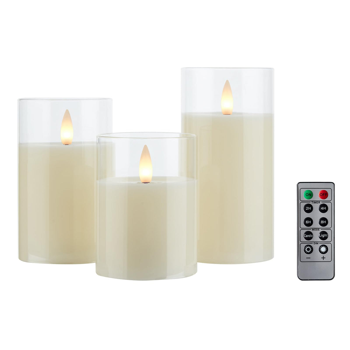 Cozierglow Glass Flameless Pillar Candles Flickering With Remote Timer, Battery Operated Led 3D Moving Flame Real Wax Candles, S