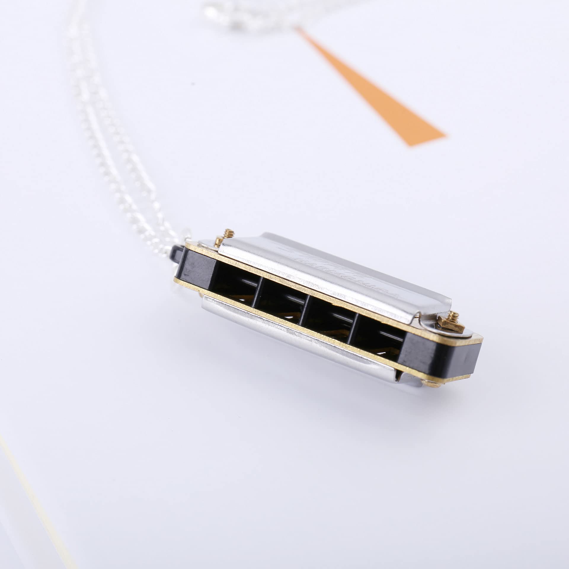 Origlam Harmonica, Mini Harmonica Key Of C, 4 Holes 8 Tones Mouth Organ Metal Chain Harmonica Gift For Adults, Beginners (Silver