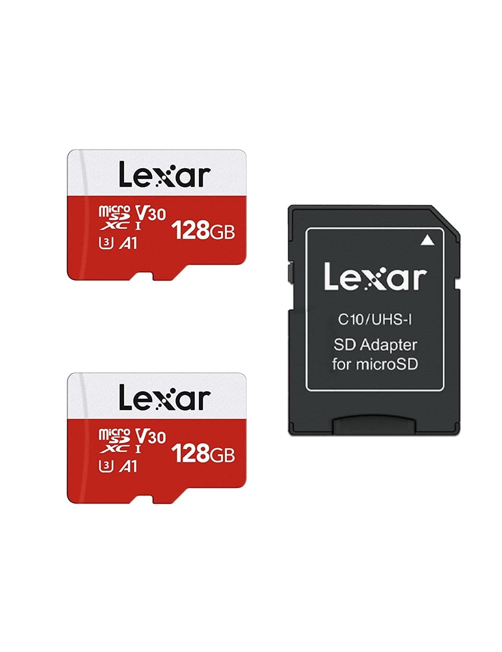 Lexar E-Series 128GB Micro SD Card 2 Pack, microSDXC UHS-I Flash Memory Card with Adapter, 100MB/s, C10, U3, A1, V30, Full HD, 4K UHD, High Speed TF Card