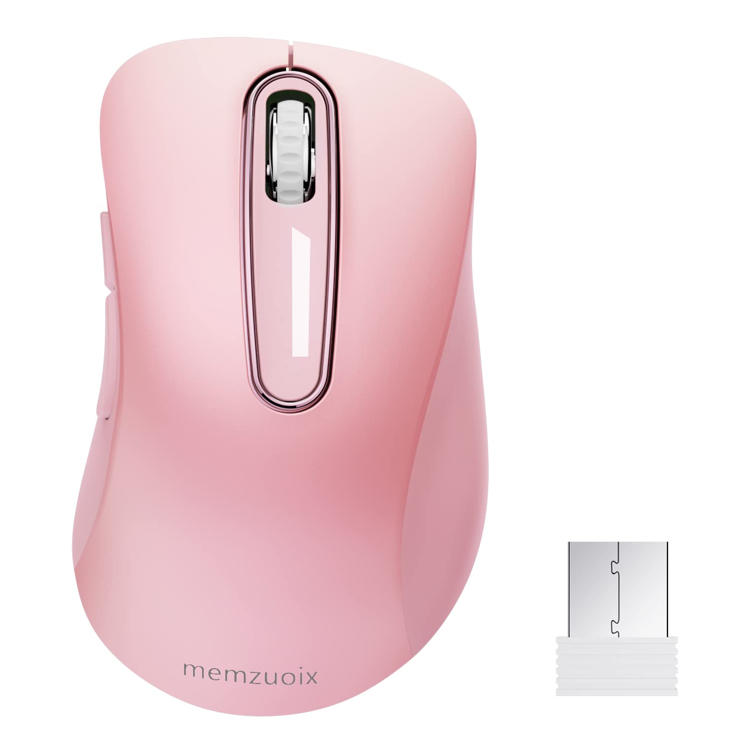 Memzuoix 2.4G Wireless Mouse, 1200 Dpi Mobile Optical Cordless Mouse With Usb Receiver, Portable Computer Mice Wireless Mouse For Laptop, Pc, Desktop, Macbook, 5 Buttons (Pink)