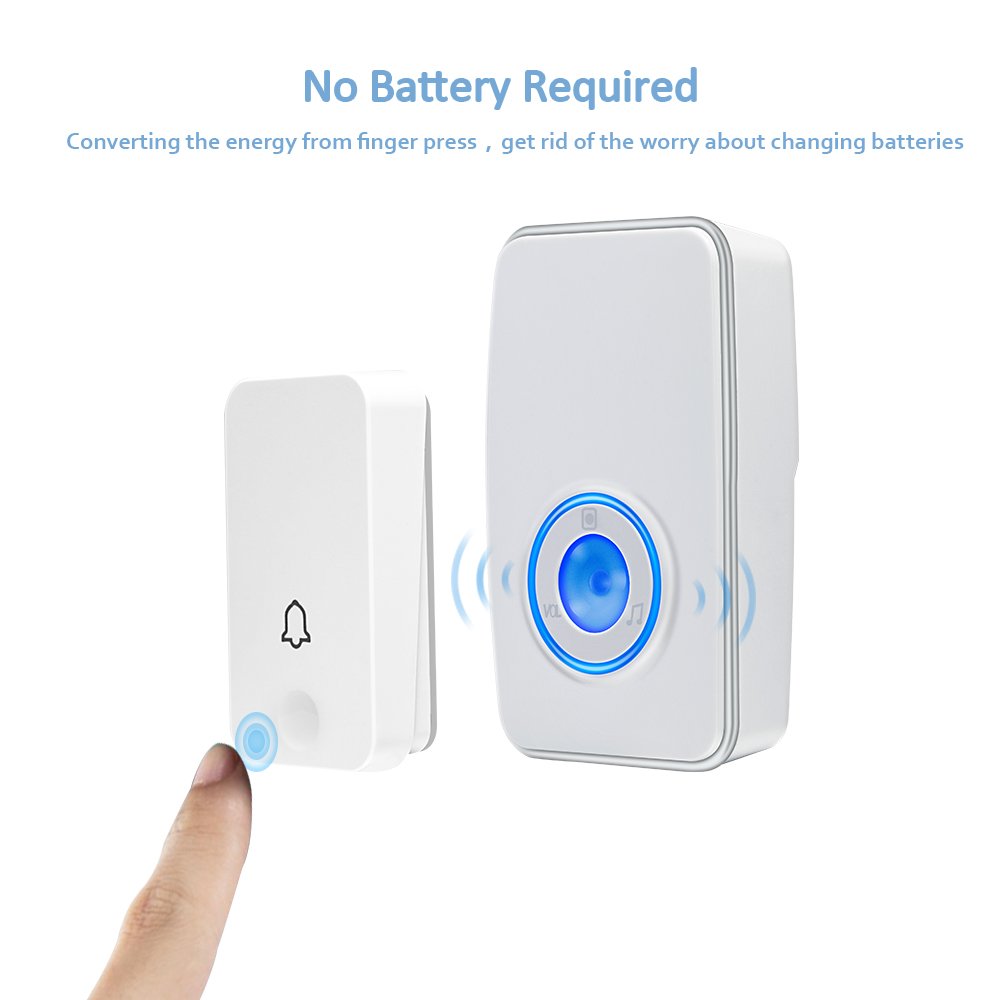 ?No Battery Required? Wireless Doorbell Waterproof, Aurtec Door Chime Kit With 1 Plug In Led Flash Receivers & 1 Press Self Powe