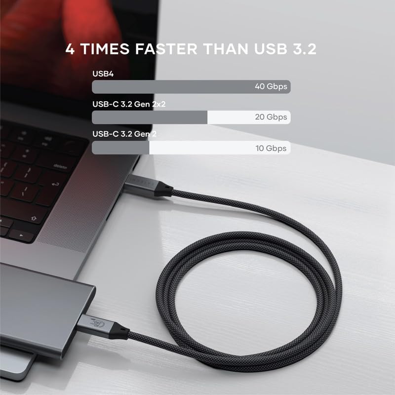 Satechi Usb C To Usb C 4.0 Pro Cable, Usb If Certified, 240W Power Delivery, 8K Resolution @ 60Hz, 4K @ 120Hz Single/Dual Display, 40Gbps Data Transfer, Downward Compatible To 2.0 Usb C (4 Ft/1.2M)