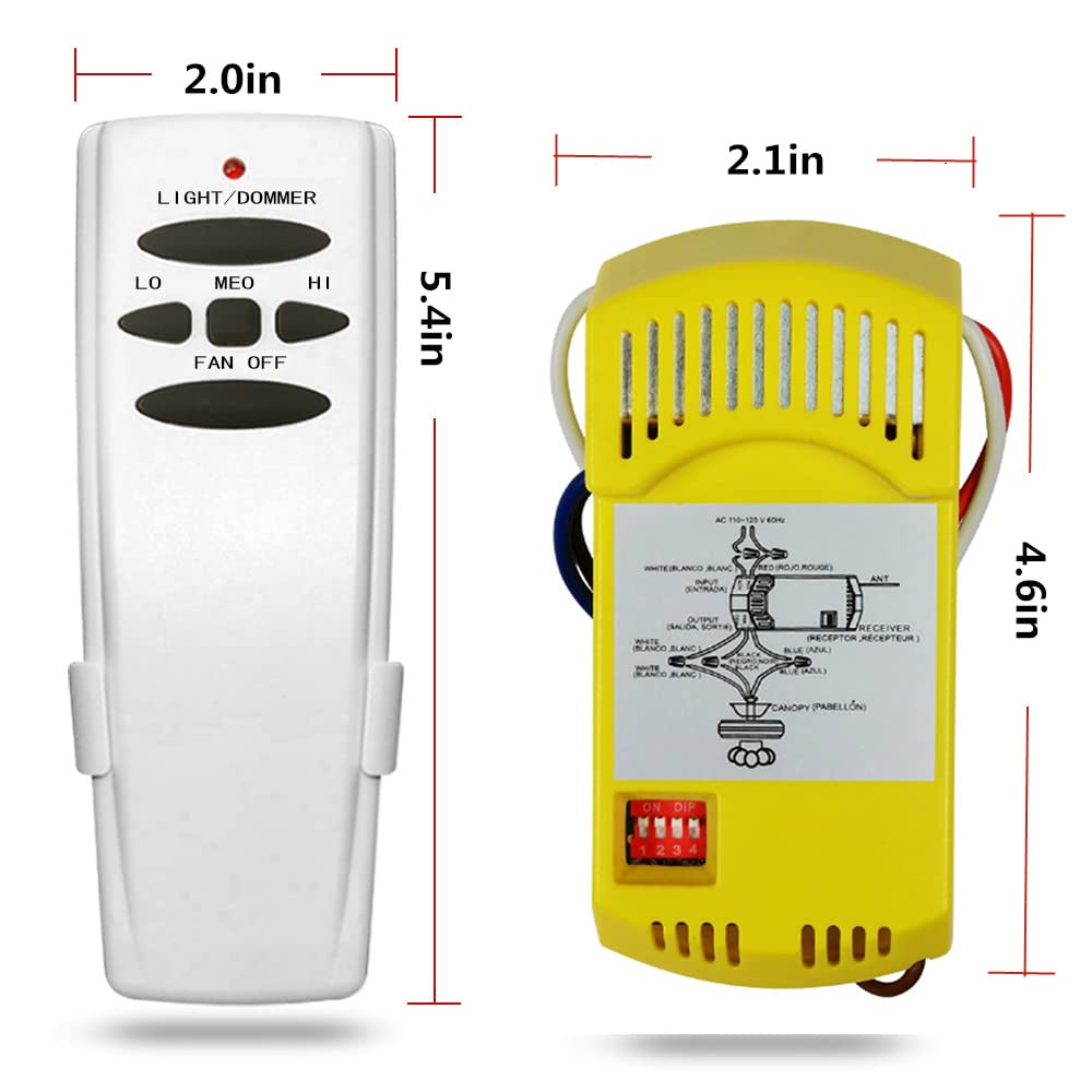 Corebay Ceiling Fan Remote Control & Receiver Complete Kit Hd5+Fan18R Replace Hampton Bay/Harbor Breeze/Hunter/Westinghouse Led