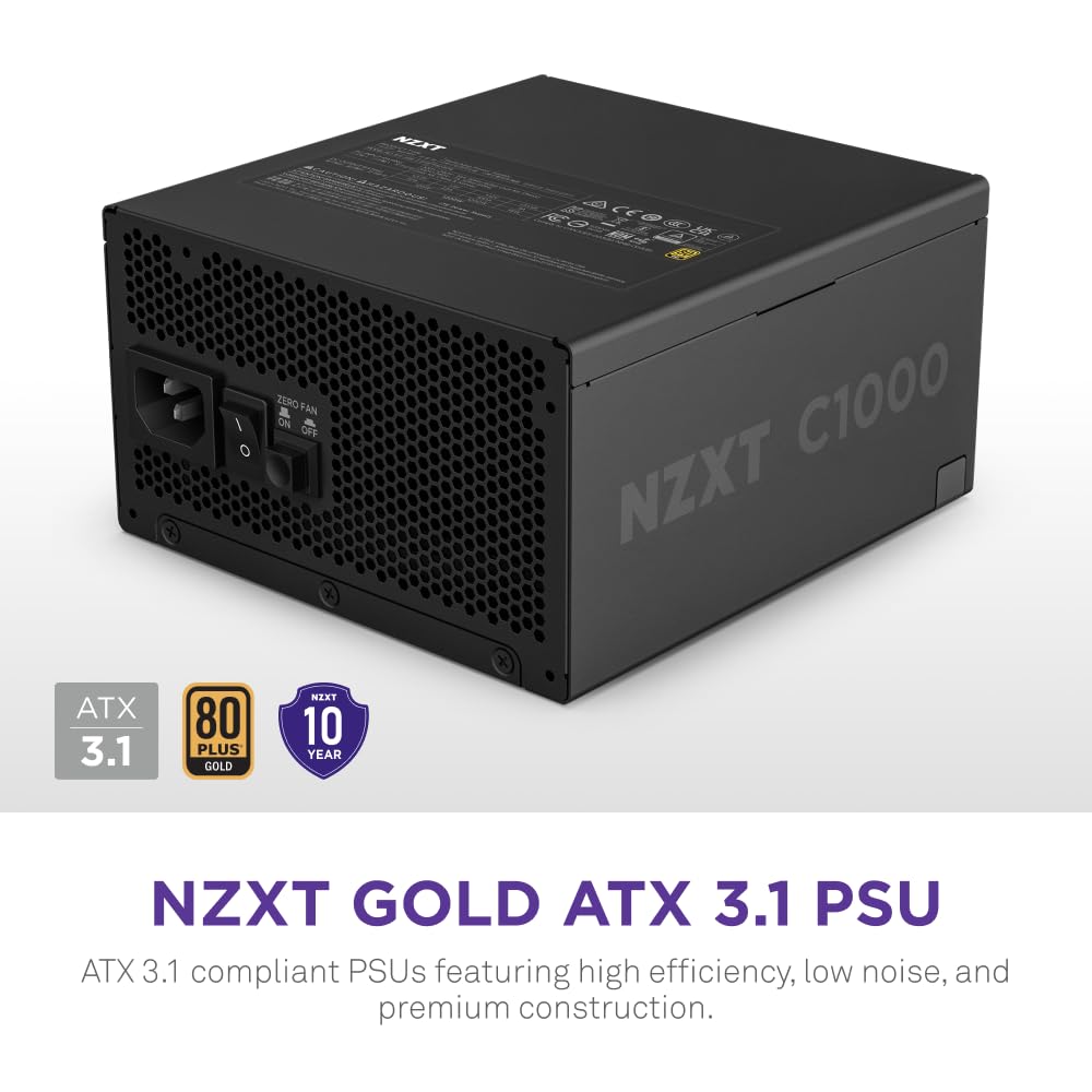 Nzxt C1000 Gold Atx 3.1   Fully Modular Low Noise Pc Gaming Power Supply   1000 Watts   80 Plus Gold   12V 2X6 Connector   Zero