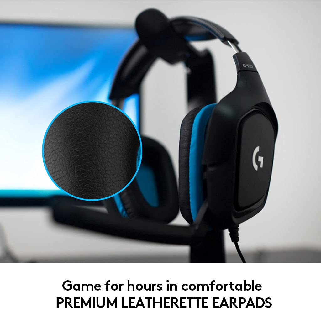 Logitech G432 Wired Gaming Headset, 7.1 Surround Sound, Dts Headphone:X 2.0, Flip To Mute Mic, Pc (Leatherette) Black/Blue