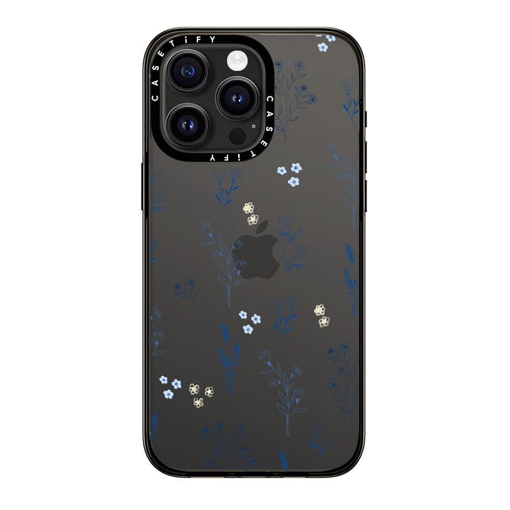 Casetify Compact Case For Iphone 15 Pro Max [2X Military Grade Drop Tested / 4Ft Drop Protection]   Small Blue Flowers   Clear B