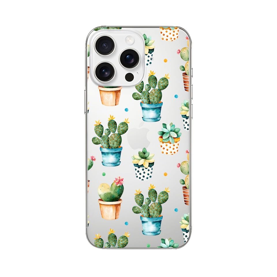 Blingy'S For Iphone 16 Pro Max Case, Cute Cactus Pattern Fun Floral Succulents Design Transparent Soft Tpu Protective Clear Case