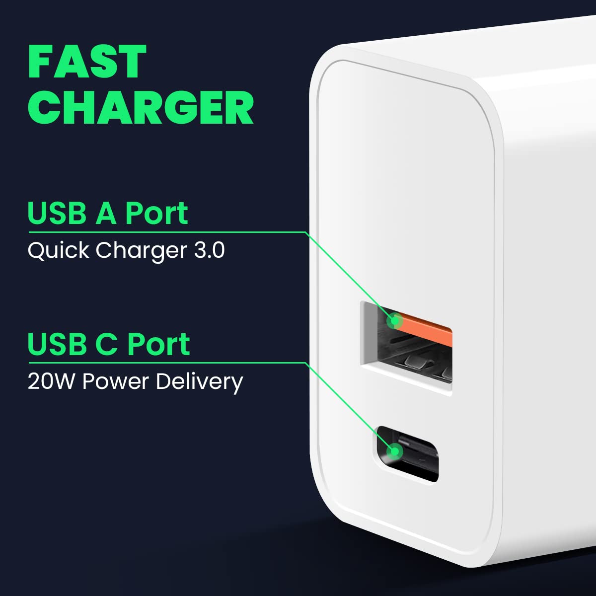 DGHYDZ 20W USB-C Dual Port PD Fast Wall Charger Block for iPhone and Android White
