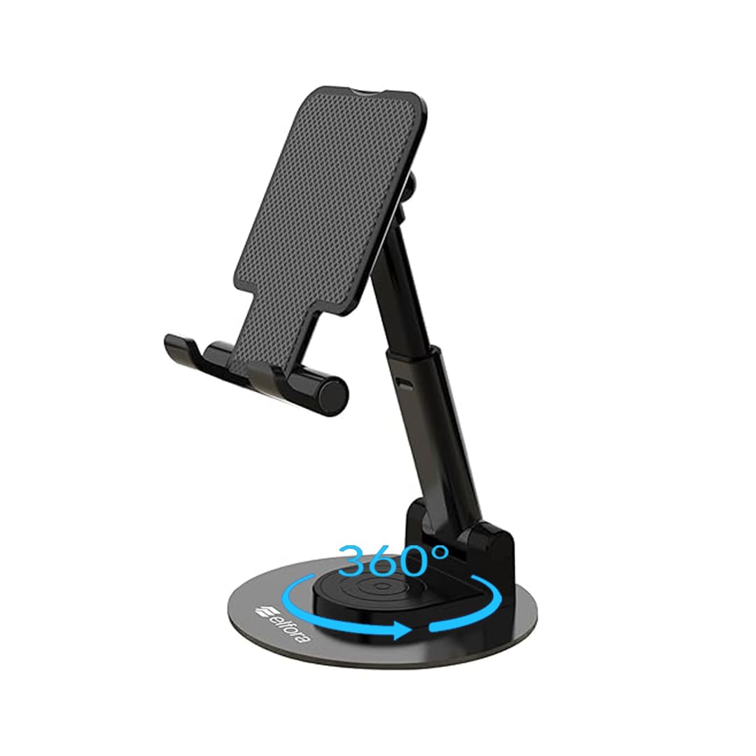 Elfora 360 Mobile Stand |Rotatable & Foldable | Tabletop Mobile Holder |Multiple Height & Angle Adjustments | Compatible for iPh