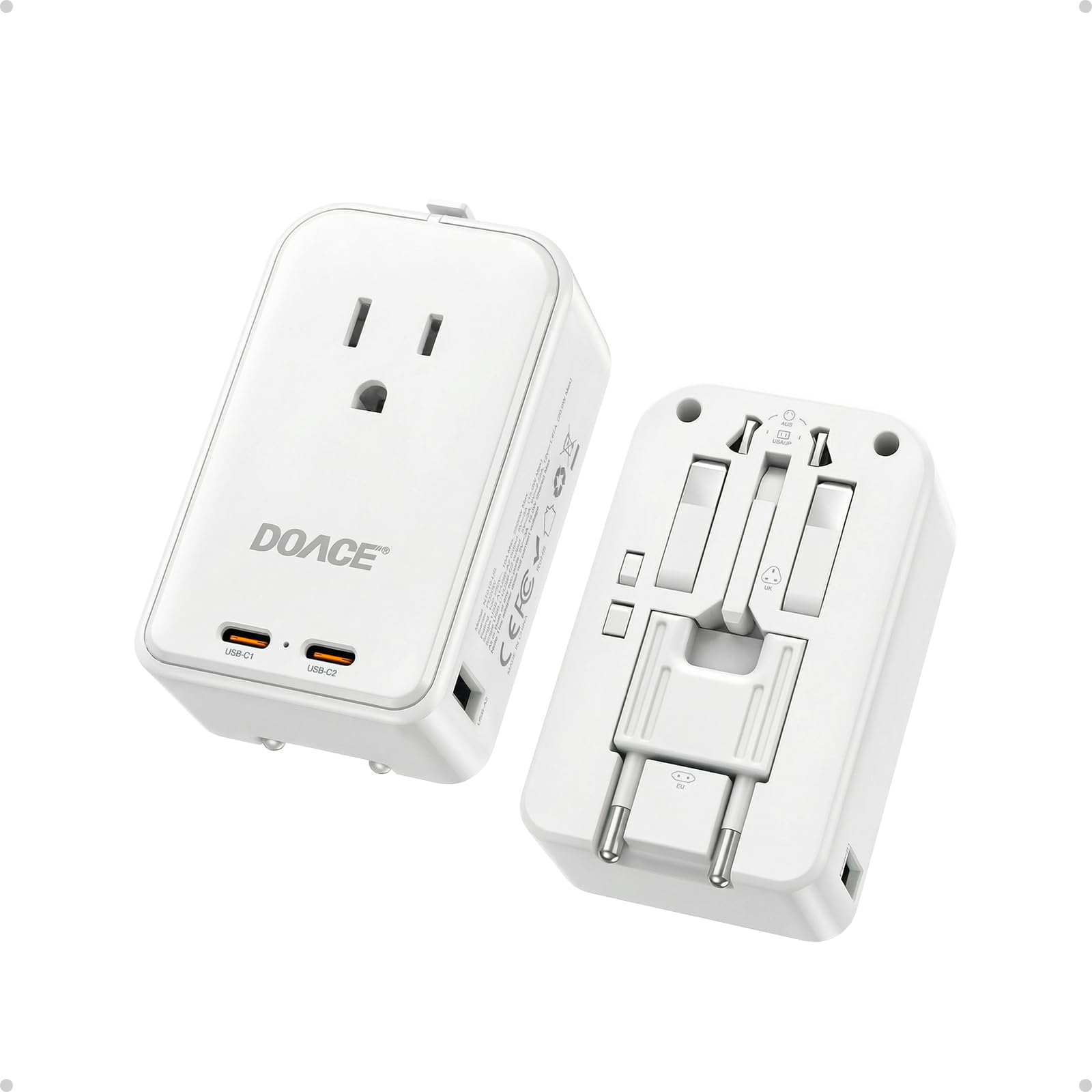 DOACE Pico 45W Universal Travel Adapter with 1 AC, 2 USB C & 2 USB A Ports
