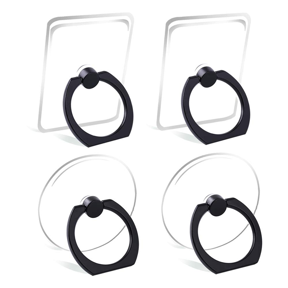 Cell Phone Ring Holder Stand Transparent Finger Grip Loop 360 Degree Rotation Finger Ring Stand (4 X Black)