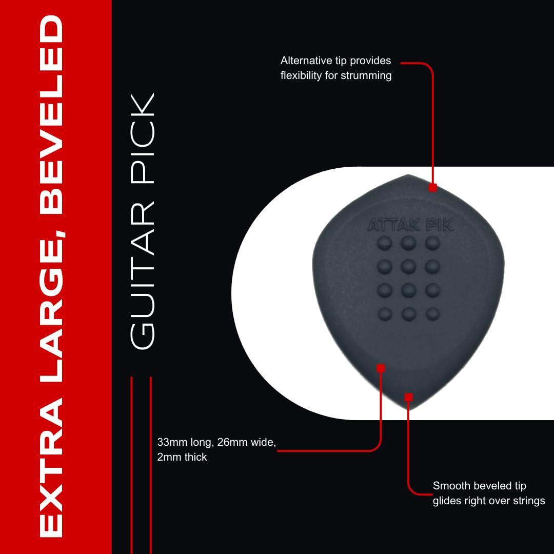 Acoustik Attak Stealth Xl Structured Guitar Pick   Large Beveled Guitar Picks, Unique Tone (10 Pack, Black)