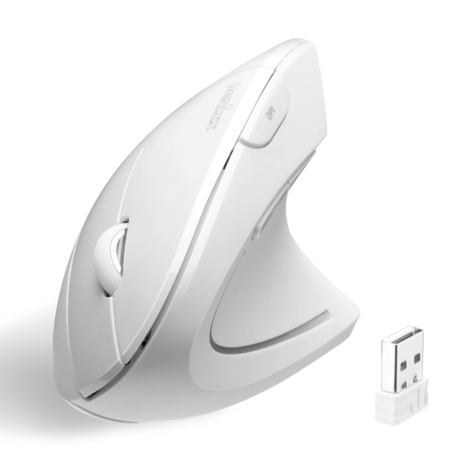 Perixx Perimice 713W Wireless Ergonomic Vertical Mouse   2.4G Spec With Usb Receiver   On/Off Switch   6 Buttons Right Handed Design   White