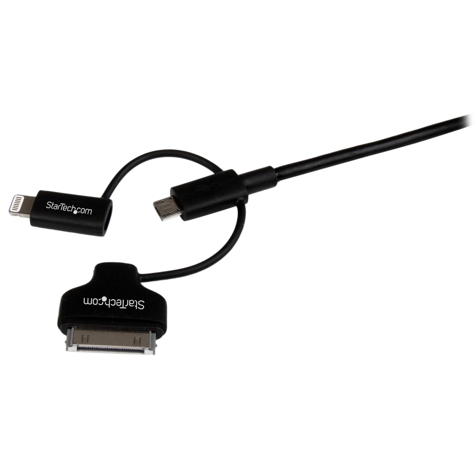 Startech.Com 1M 3 Ft Black Apple 8 Pin Lightning Or 30 Pin Dock Connector Or Micro Usb To Usb Cable For Iphone Ipod Ipad   Charg
