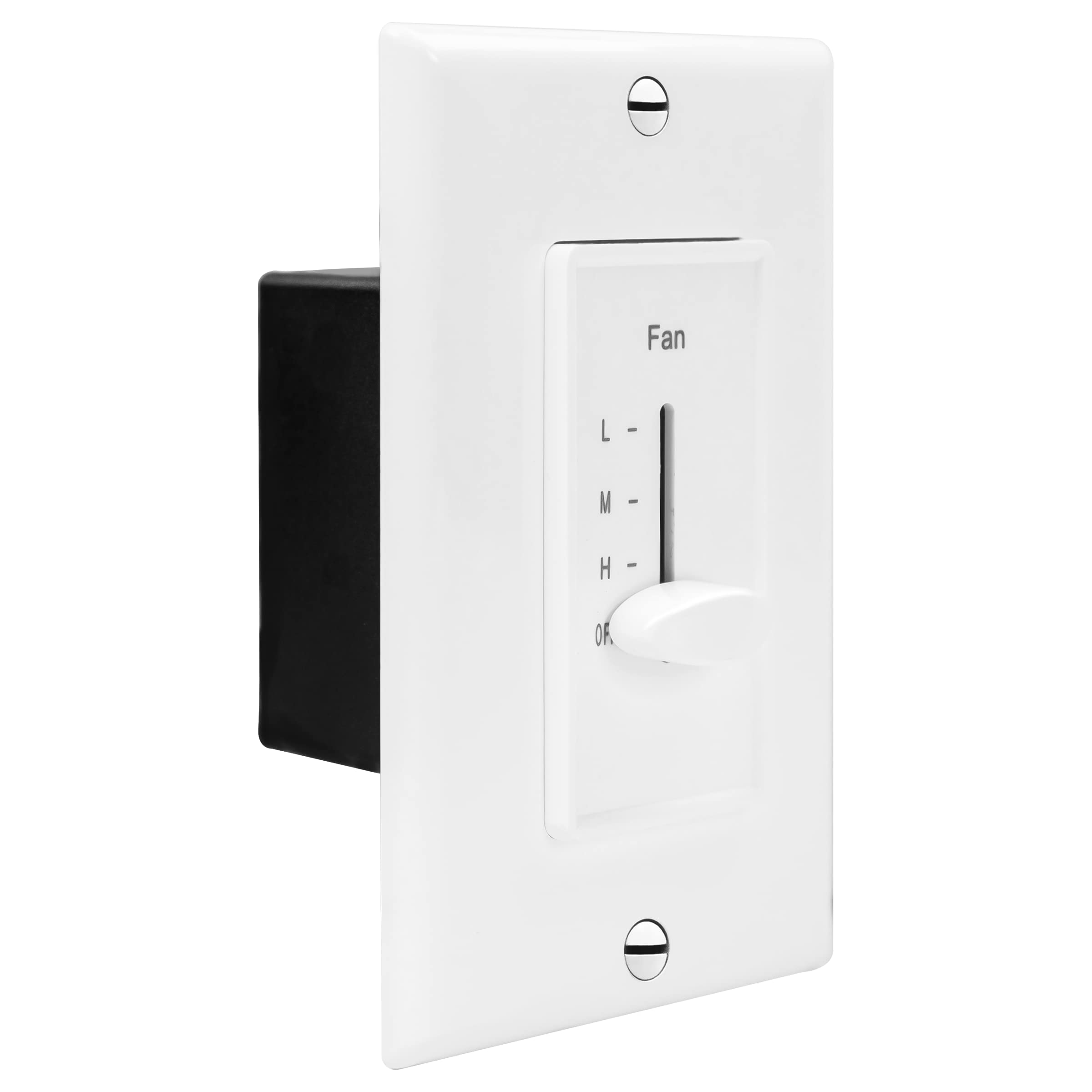 Enerlites 3 Speed Decora In Wall Ceiling Fan Control, Slide Switch, 120Vac, 2.5A, Single Pole, Neutral Wire Not Required, 17000