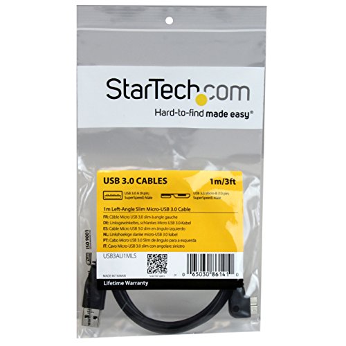 Startech.Com 1M 3 Ft Slim Micro Usb 3.0 Cable M/M   Left Angle Micro Usb   Usb 3.0 A To Micro B   Angled Micro Usb   Usb 3.1 Gen