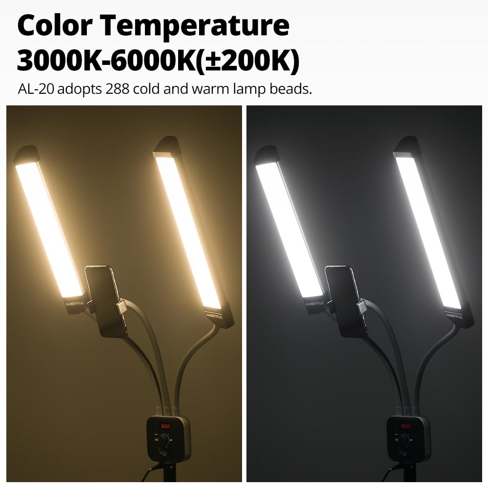 AMBITFUL Esthetician Light AL-20 with Phone Holder, Adjustable Tripod, Remote Control, LCD Screen - 3000K-6000K for Makeup, Manicure, Tattoo