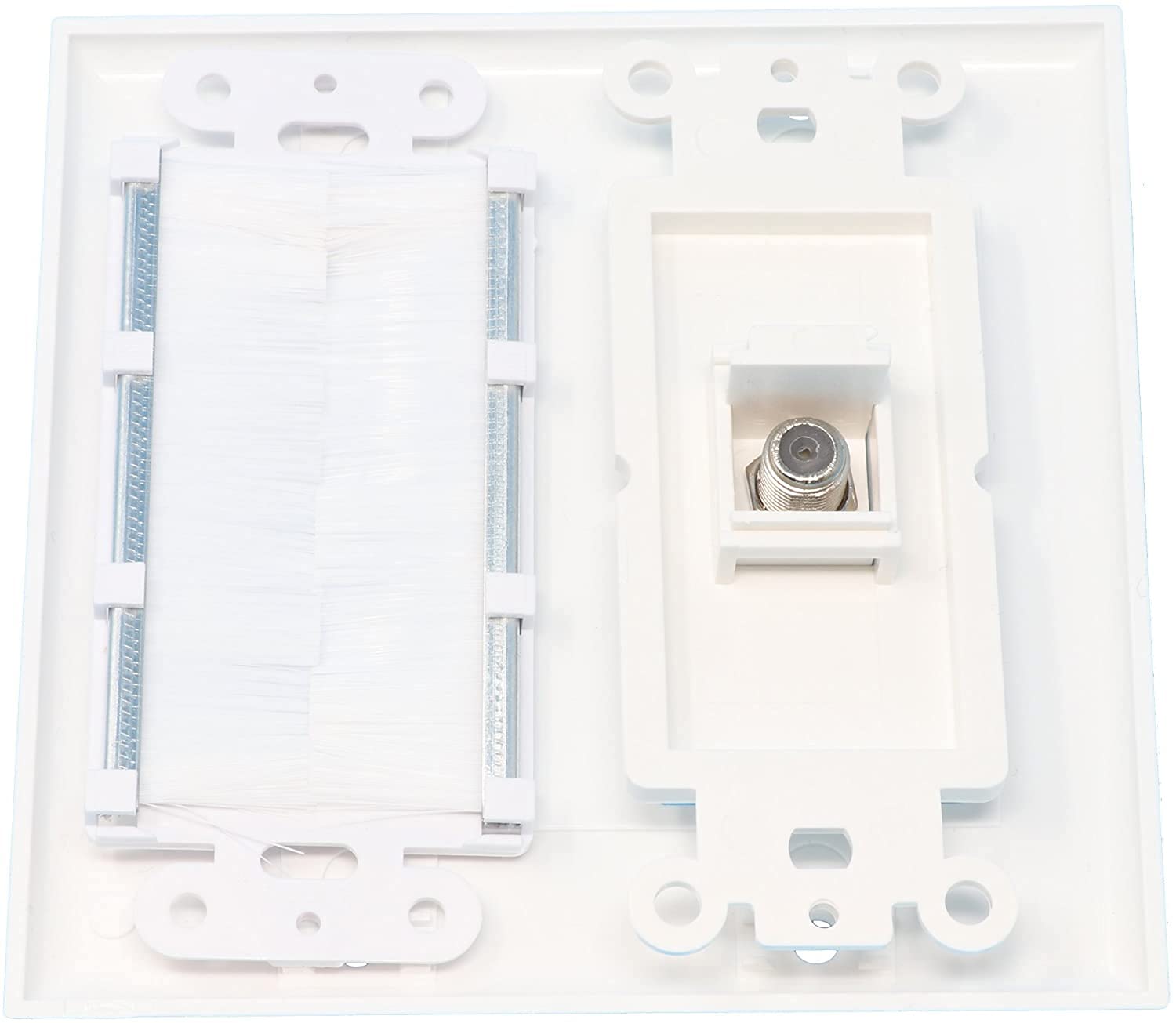 Riteav Mesh Brush Coax Cable Tv Wall Plate Dual 2 Gang Decorative White
