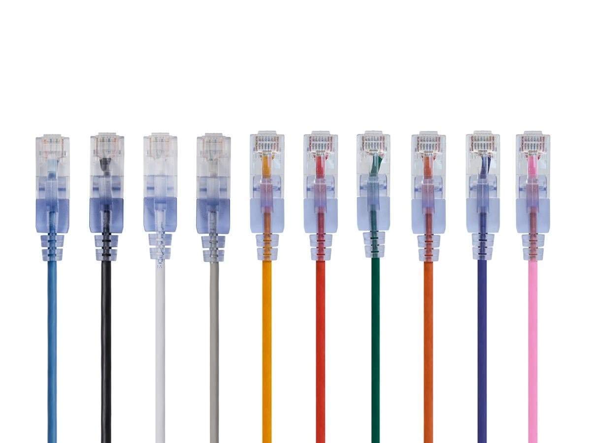 Monoprice Cat6A 25Ft 10 Color 10 Pk Patch Cable Utp 30Awg 10G Pure Bare Copper Snagless Rj45 Slimrun Series Ethernet Cable