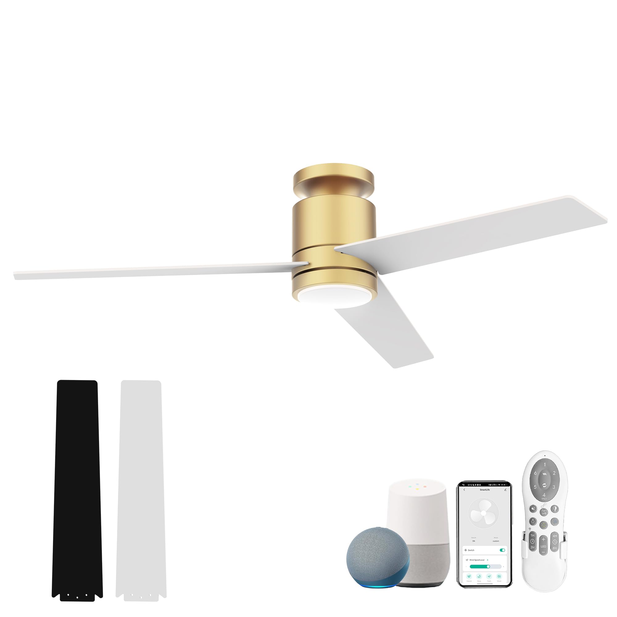 Lorpies 52    Smart Flush Mount Ceiling Fans With Lights Remote,Quiet Dc Motor,Outdoor Indoor Low Profile Ceiling Fan,Voice Cont