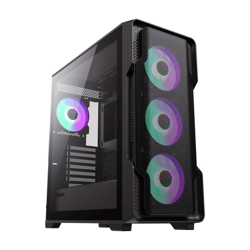 GAMEMAX Siege E-ATX Mid-Tower Gaming Case, Side Tempered Glass Panel, Pre-Installed 4x120mm ARGB Fans, Support 360mm Radiator on