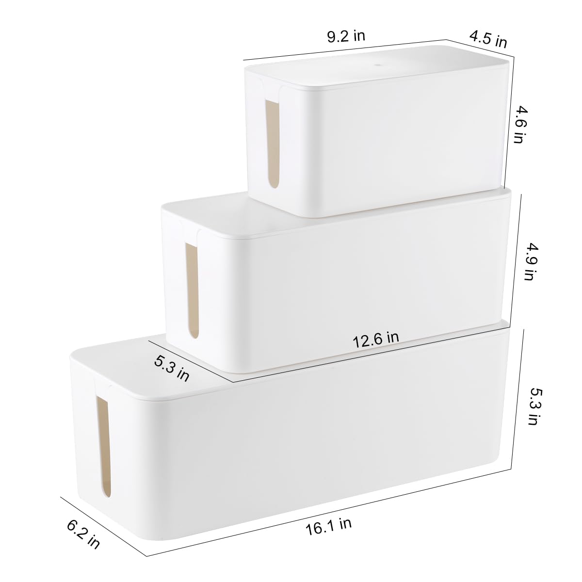 3 Pack Cable Management Box With 18 Pcs Cable Management Set   Large & Medium & Small Cable Organizer Box To Hide Wires & Power