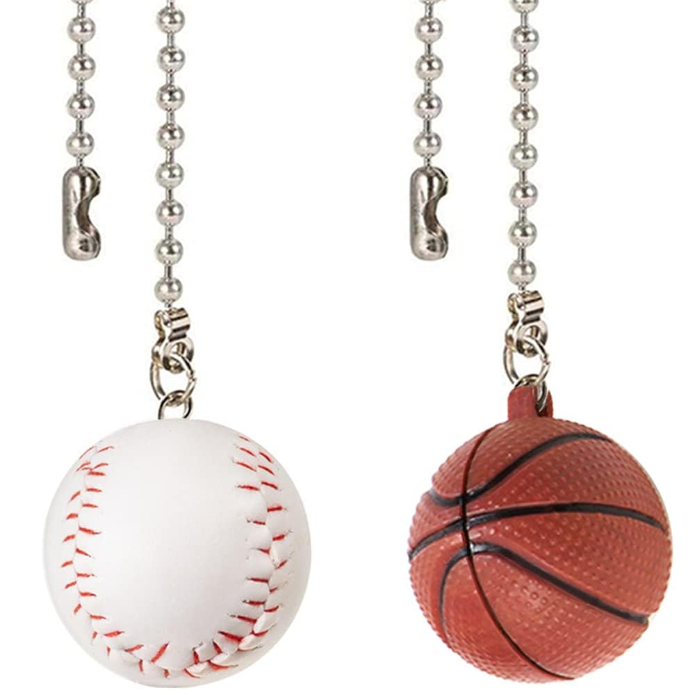 Akahttbn Ceiling Fan Chain Pulls Decorative Extension 12 Inches Baseball and Basketball Extender Ornaments Pendant Fan Pulls Set