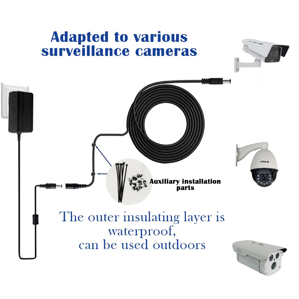 Hayeastdor 2Pcs 33Ft(10M) 12V Dc Power Extension Cable With Power Jack Adapter Connectors(2 X Male + 2 X Female) 5.5Mm X 2.1Mm D