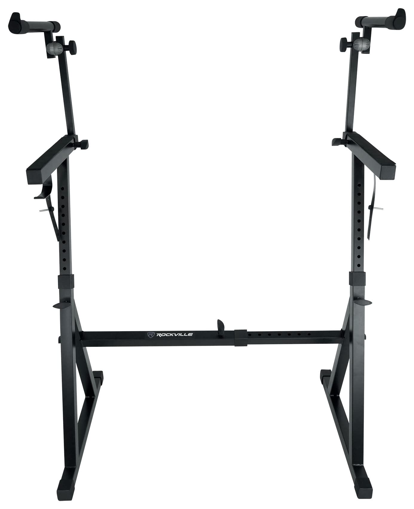 Rockville Z55 Z-Style 2-Tier Piano Keyboard Stand W/ Bag & Headphone Hook - Portable & Sturdy, Height & Width Adjustable, Fits 5