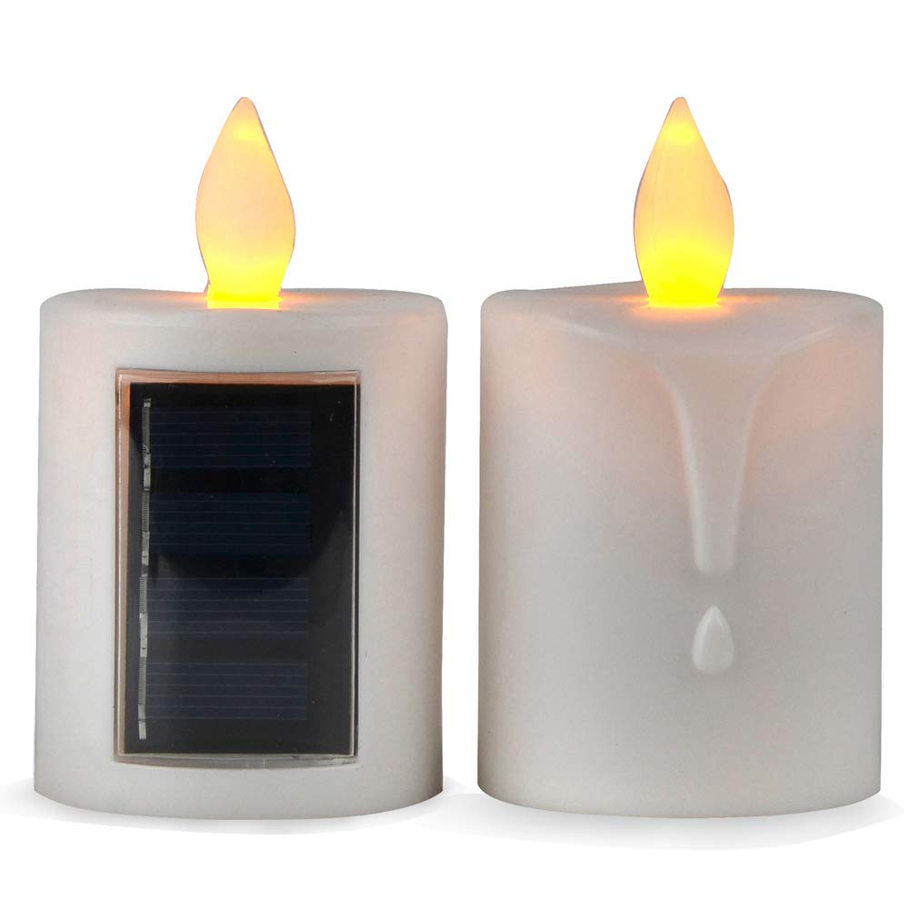 Telosma 2 Pcs Solar Powered Led Candle Light Flameless Rechargeable Waterproof Candle For Window Outdoor Yard Lamp Garden Campin