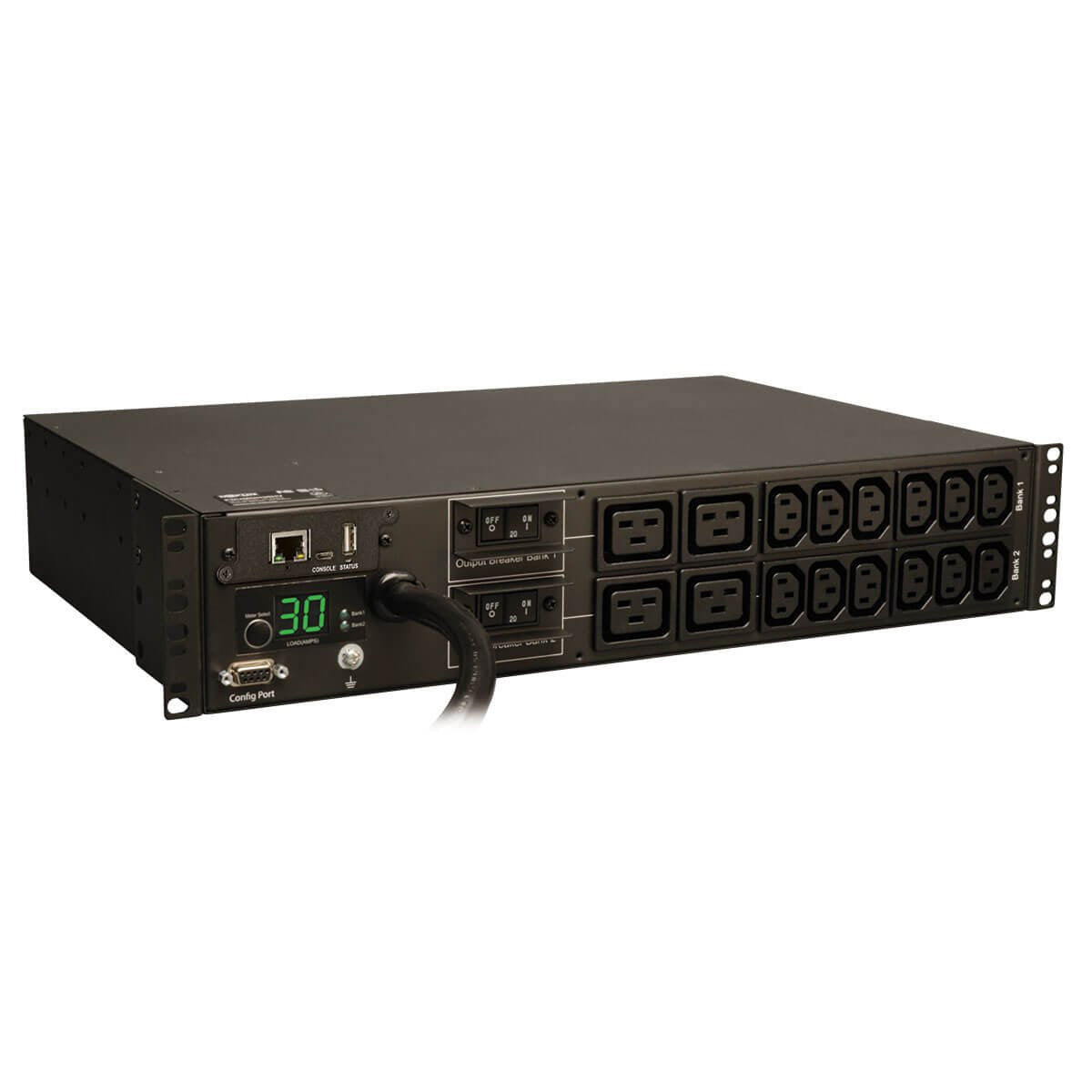 Tripp Lite Monitored PDU, 30A, 16 Outlets (12-C13 and 4-C19), 208/240V, L6-30P, 12 ft. Cord, 2U Rack-Mount Power (PDUMNH30HV),Bl