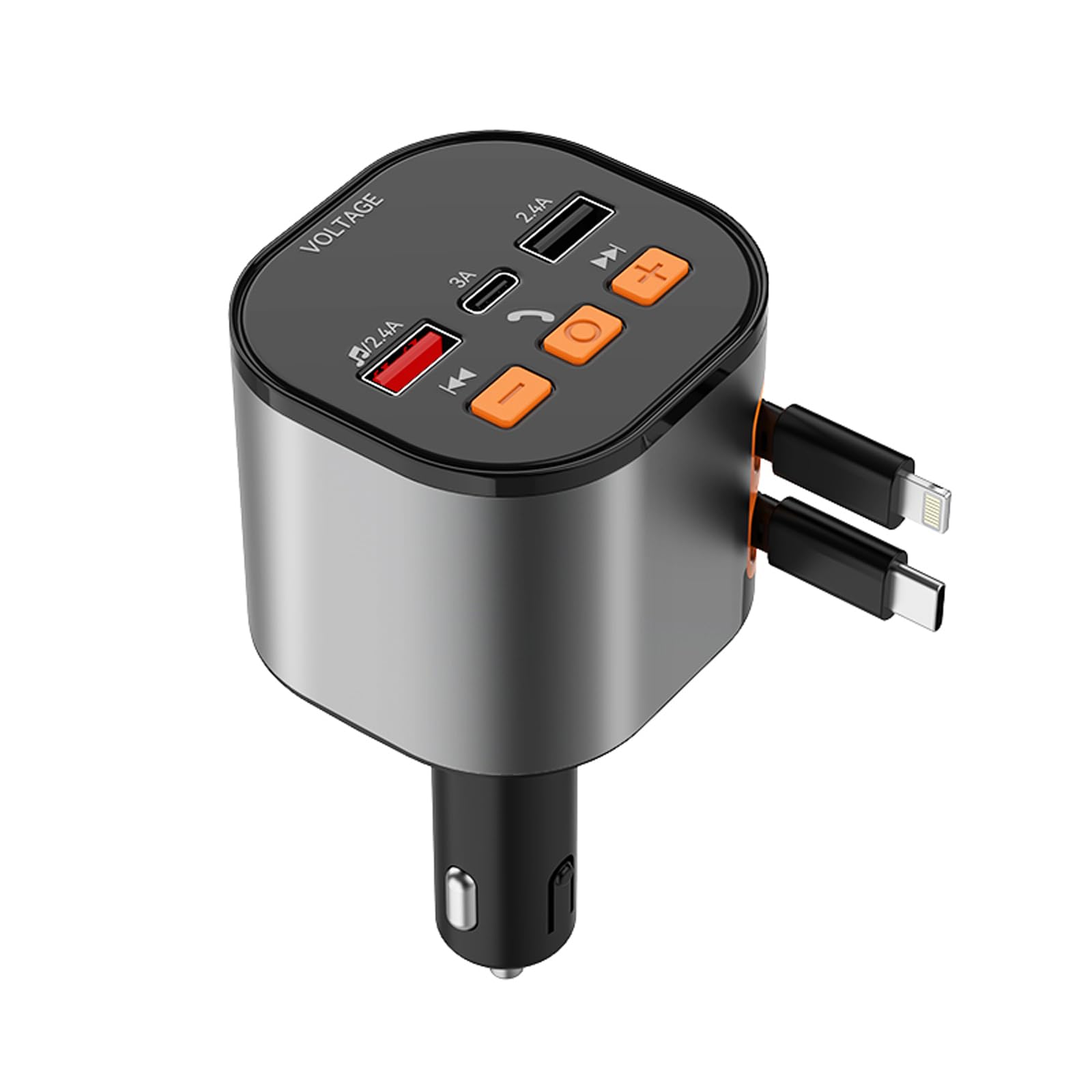 Bluetooth Fm Transmitter, Bluetooth Car Adapter Pd 100W,Retractable Car Charger 166W Fast Charging Built In Dual Retractable Cor