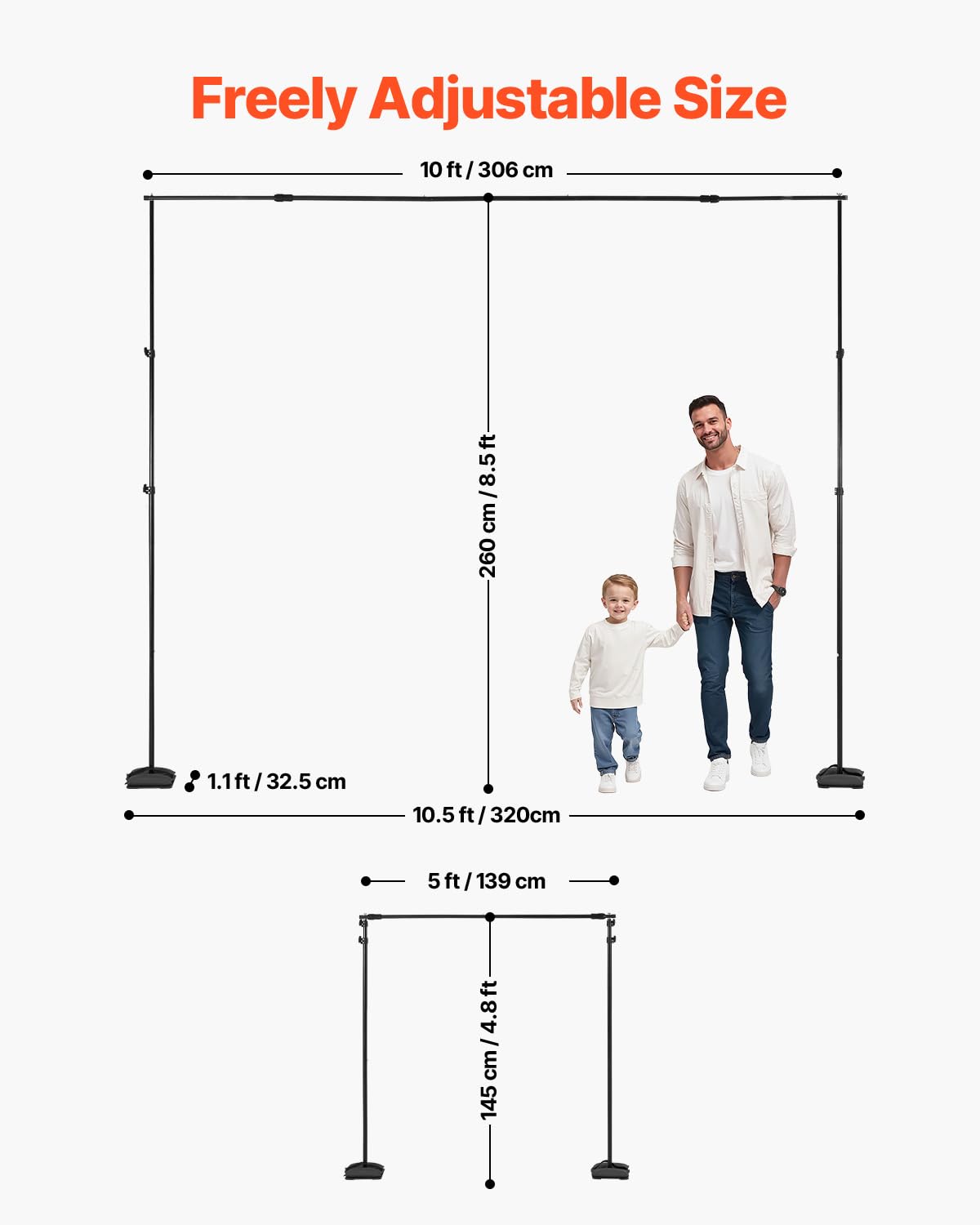 Vevor Backdrop Stand, 8.5 X 10 Ft Adjustable Photo Backdrop Stand Kit, Portable Background Backdrop Stand With 7 Crossbars, Heav