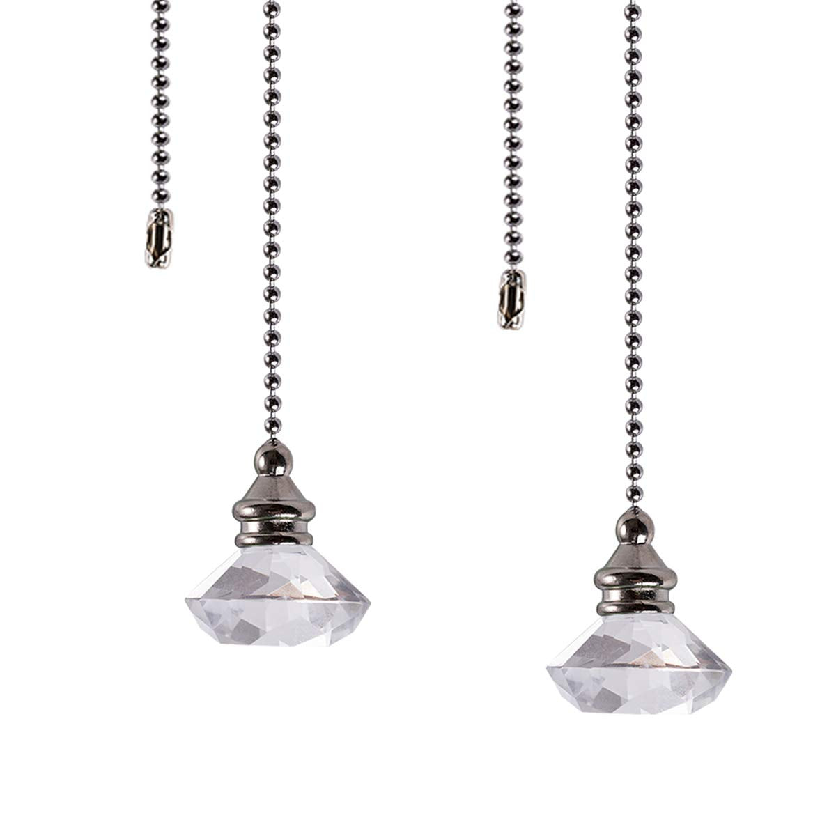 Longsheng Ceiling Fan Pull Chain Set   2 Pieces Clear Diamond Fan Pull Chains 20 Inch Ceiling Fan Chain Extender With Chain Conn