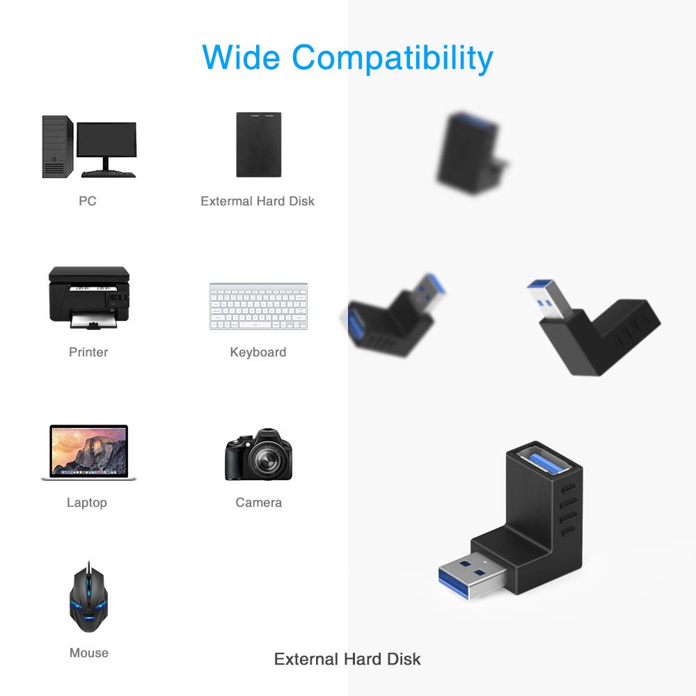 Eluteng 90 Degree Usb Adapter 6 Pack Right Angle Extension Adapter Usb 3.0 Adapter Male To Female Super Speed Up Down/Left Right